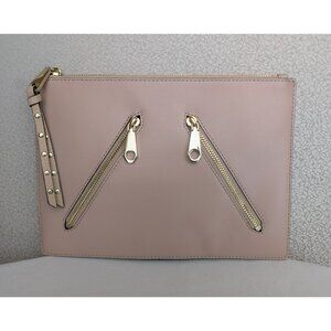 Rebecca Minkoff Leather Clutch Wallet Slim Beige Gold